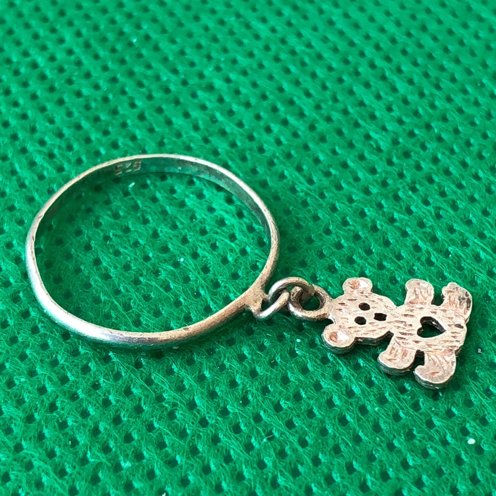 Sterling Silver Teddy Bear Charm Stackable Ring - image 3